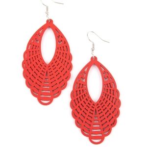 Tahili Tankini Red Wooden Oval Paparazzi Vibrant Filigree Earrings Fashion